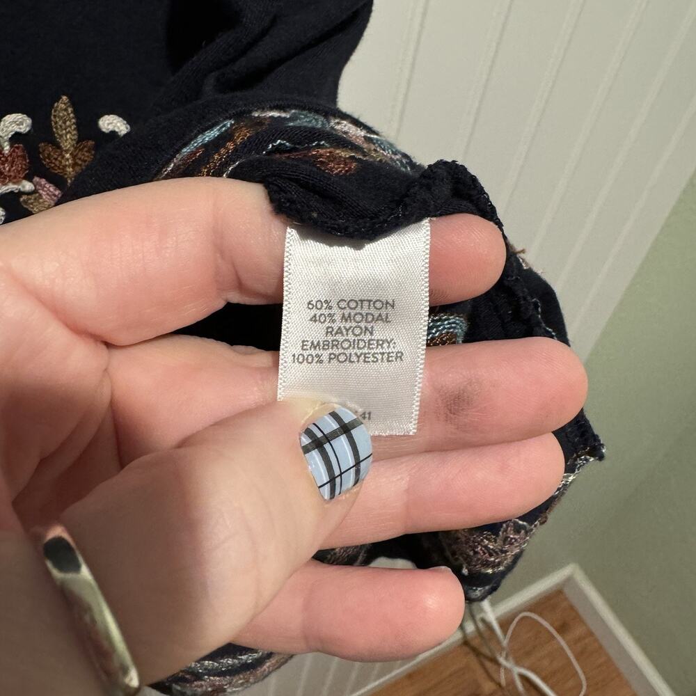 J Jill Navy Blue Embroidered Hem Long Sleeve Dress Size Medium - Picture 5 of 6